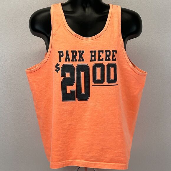 Vintage 90s Park Here Its A Lot of Fun Tank Top Shirt Parking USA Orange L Large - Picture 2 of 10